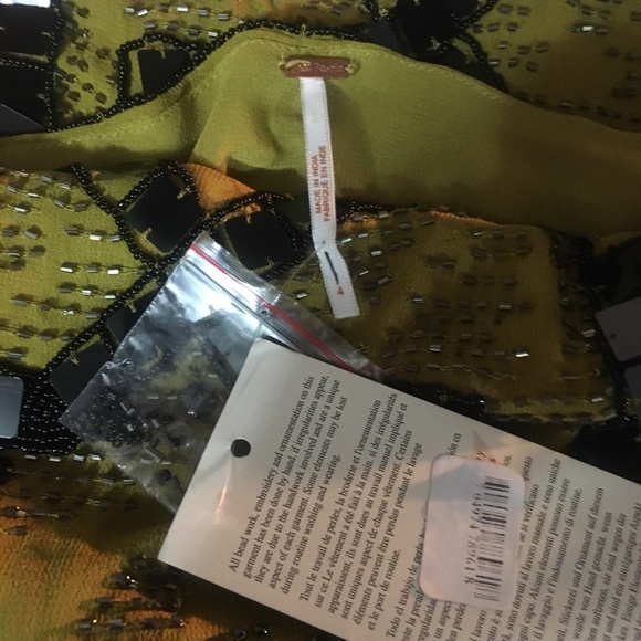 Free People Beaded Speak Easy Yellow Mini Dress NWT - Picture 5 of 5